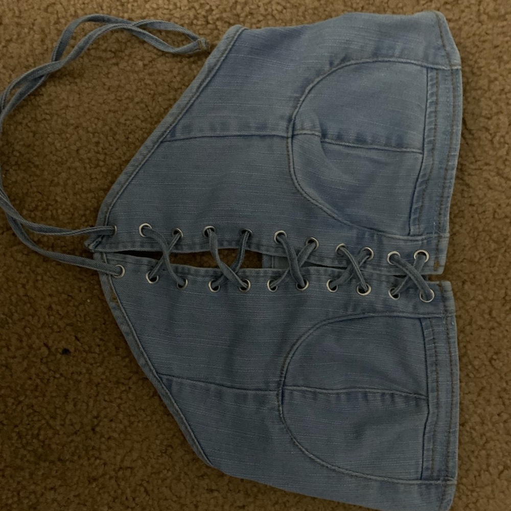 Lace-Up Denim Halter Top
